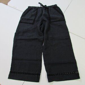 Joie Black Embroidered 100% Linen Wide Leg Cropped Pants Medium